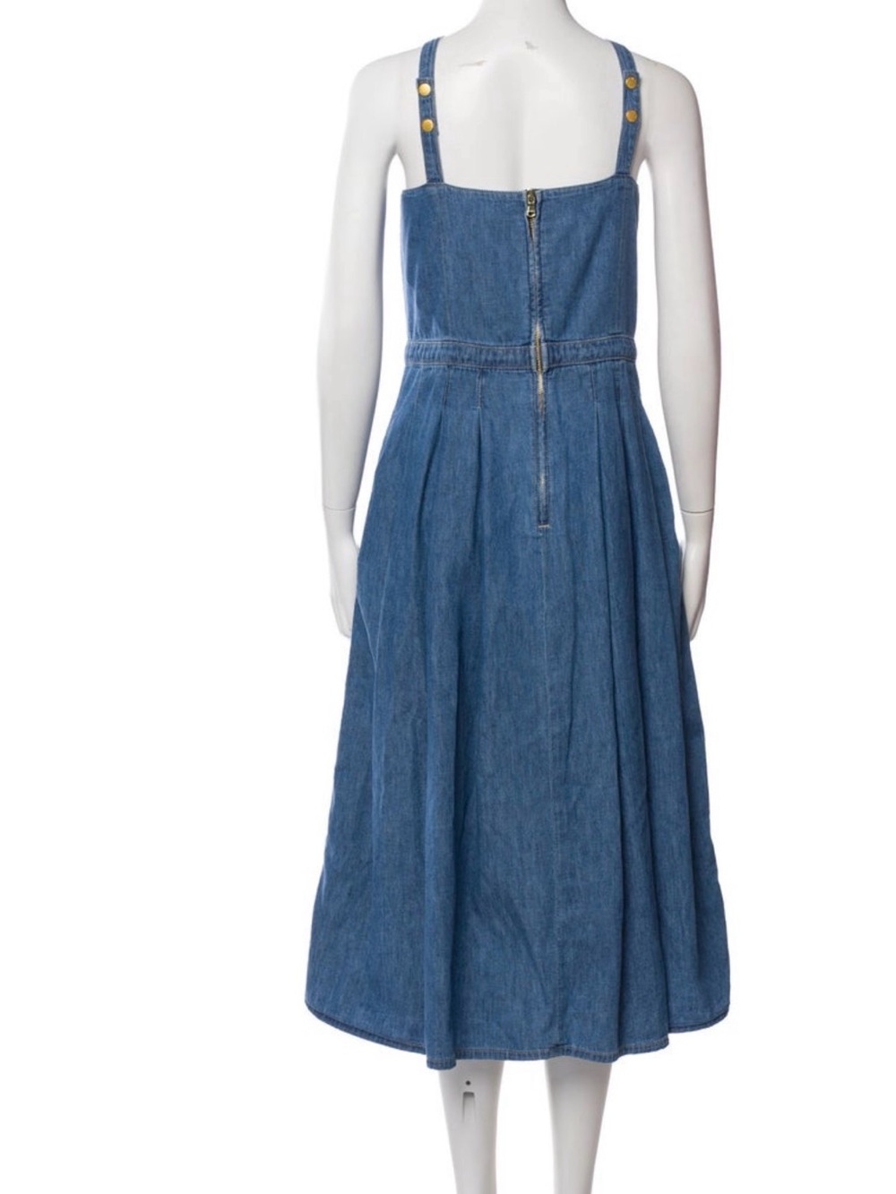 L'AGENCE Blue Denim Button-Down Midi Dress with Gold Buttons - Picture 2 of 4